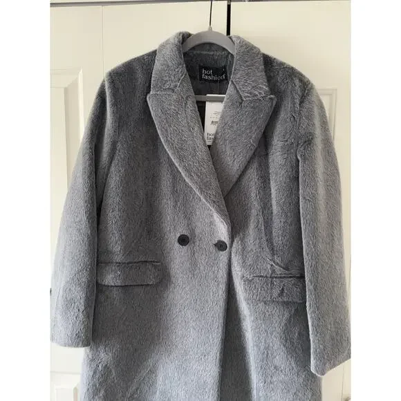 Gray Faux Fur Coat Women Luxury Soft Plush Jacket Elegant Outerwear - Picture 6 of 10